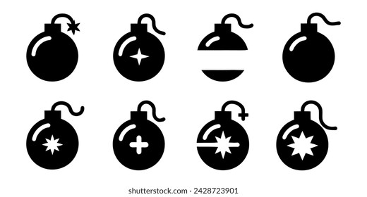 Bomben und Granaten, Minen und Sprengstoff-Symbole. Vektorgrafik