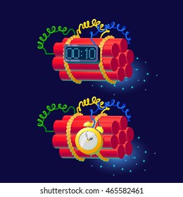Bombs icon.Vector gui assets collection for game design.Isolated elements.Dynamite fire cartoon arms power aggression set.Ticking time bomb.
