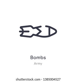 bombs outline icon. isolated line vector illustration from army collection. editable thin stroke bombs icon on white background