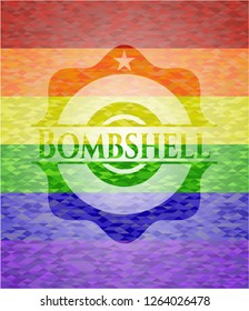 Bombshell on mosaic background with the colors of the LGBT flag