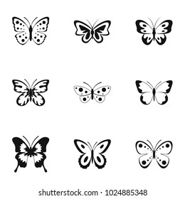 Bombyx butterfly icons set. Simple set of 9 bombyx butterfly vector icons for web isolated on white background