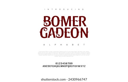 Bomergadeon creative modern urban alphabet font. Digital abstract moslem, futuristic, fashion, sport, minimal technology typography. Simple numeric vector illustration