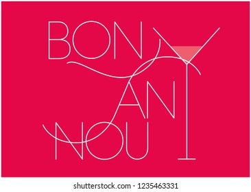 Bon Any Nou - New Year lettering written in catalan; hand drawn white letters on red background. Flat vector illustration for prints, postcards, posters, invitations, seasonal design and decoration.
