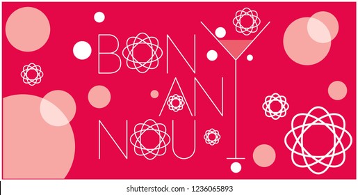 Bon Any Nou - New Year lettering written in catalan; hand drawn white letters on red background. Flat vector illustration for prints, invitations, postcards, posters, seasonal design and decoration.