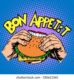 Bon Appetit Burger Sandwich Is Delicious Fast Food Pop Art Retro Style