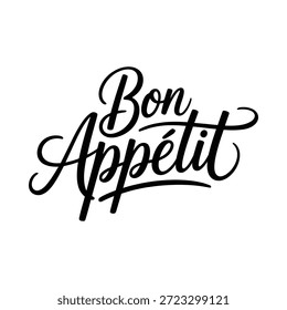 Bon appetit texto caligráfico em preto sobre fundo branco