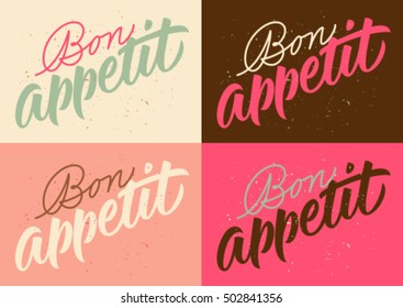 Bon appetit calligraphy, handwritten inscription, set of cards