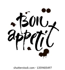 Bon appetit card. Hand drawn lettering background. Ink illustration. Modern brush calligraphy. Isolated on white background. Vector