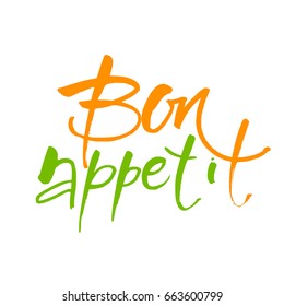 Bon appetit card. Hand drawn lettering. Vector illustration.