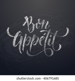 Bon Appetit Chalk Text on Chalkboard background. Vector Illustration