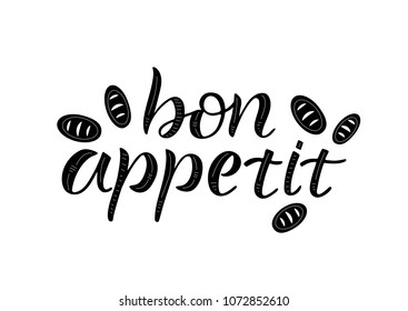 BON APPETIT- cooking quote hand drawn lettering element your design. Perfect for advertising, poster, card, invitation, banner, menu, lettering typography.Vector illustration EPS 10