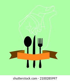 Bon appetit and cutlery icon. Knife, fork, spoon. Vector flat illustration.