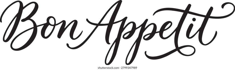 Bon Appetit Elegant Calligraphy Lettering Quote Icon for Restaurant Menu, Kitchen Wall Decor, Food Blog Banner and Cafe Signboard Typography Vector Graphic Design Isolated on White Background