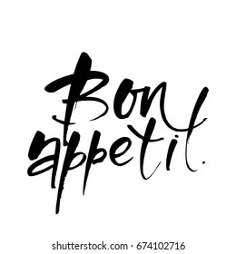 Bon appetit. Hand drawn. Lettering. Isolated on white background. 