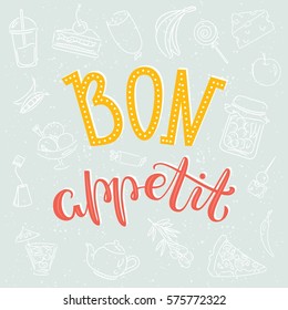 Bon Appetit! Hand lettered sign. Vector illustration 