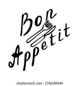 Bon appetit hand-drawn text. Calligraphic food inscription. Vector illustration