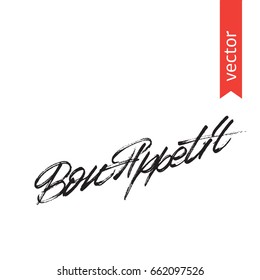 Bon appetit handwriting label. Hand drawn brush lettering. Vector calligraphy illustration.