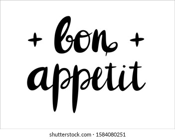 Bon Appetit handwriting text isolated on white background. Vector lettering.