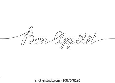 BON APPETIT handwritten inscription. Hand drawn lettering. alligraphy. One line drawing of phrase. Vector illustration