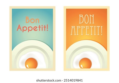 Bon Appetit Kitchen Poster Set com ovos mexidos no prato. Ilustração de vetor