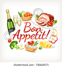 bon appetit label header lettering food cooked dishes festive holiday celebration