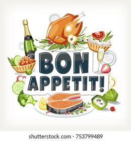 bon appetit label header lettering food cooked dishes festive holiday celebration