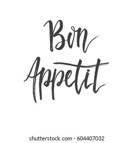 Bon appetit. lettering.  Hand drawn vector illustration, design, greeting card, logo.