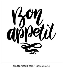 Bon appetit. Lettering phrase on white background. Design element for greeting card, t shirt, poster. Vector illustration