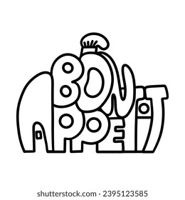 "Bon Appetit" line art handwritten lettering. 