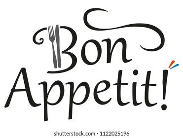 Bon Appetit! Logo with fork and knife and french colors