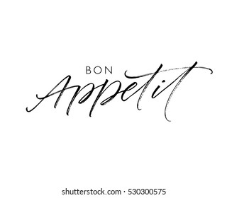 Bon Appetit postcard. Ink illustration. Modern brush calligraphy. Isolated on white background.