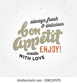 Bon appetit retro  culinary print poster typographic concept