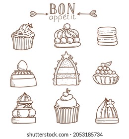 Bon Appetit. Set of Cute cakes and pies.