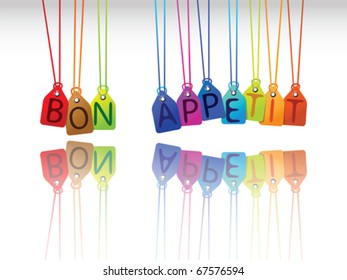 bon appetit tags reflected, abstract vector art illustration