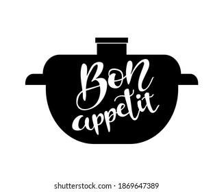 Bon Appetit text. Modern brush calligraphy. Phrase in French enjoy your meal. Positive inspirational phrase, handwritten text vector script. 