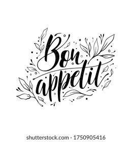 Bon appetit typography vector design for greeting cards and poster. Bon appetit handwritten lettering.  Design template celebration. Vector illustration.