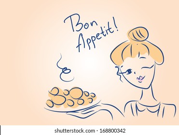 bon appetit vector girl simple illustration