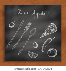 Bon Appetit vector set on the black board.