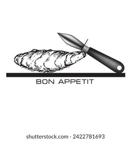 Bon appetit wish with oyster and oyster opener