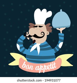 Bon appetit.Cute Chef .Retro style vector illustration