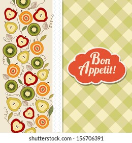 bon appetite card with fruits, vector illustration