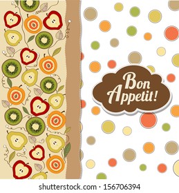 bon appetite card with fruits, vector illustration