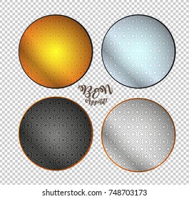 Bon appetite. Empty plates on a checkered background. Plates with a geometric pattern.