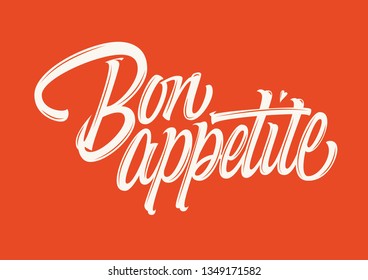 Bon appetite vector lettering sign on red background