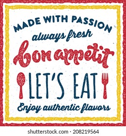 Bon appetite vintage culinary print poster badge typographic concept