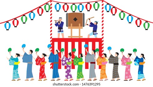 Bon Dance. Japanese Traditional Event. Vector Material