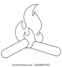 Bon fire single line art, continuous one line drawing of  Isolated outline vector icon 