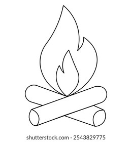 Bon fire single line art, continuous one line drawing of  Isolated outline vector icon 