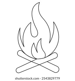 Bon fire single line art, continuous one line drawing of  Isolated outline vector icon 