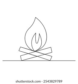 Bon fire single line art, continuous one line drawing of  Isolated outline vector icon 